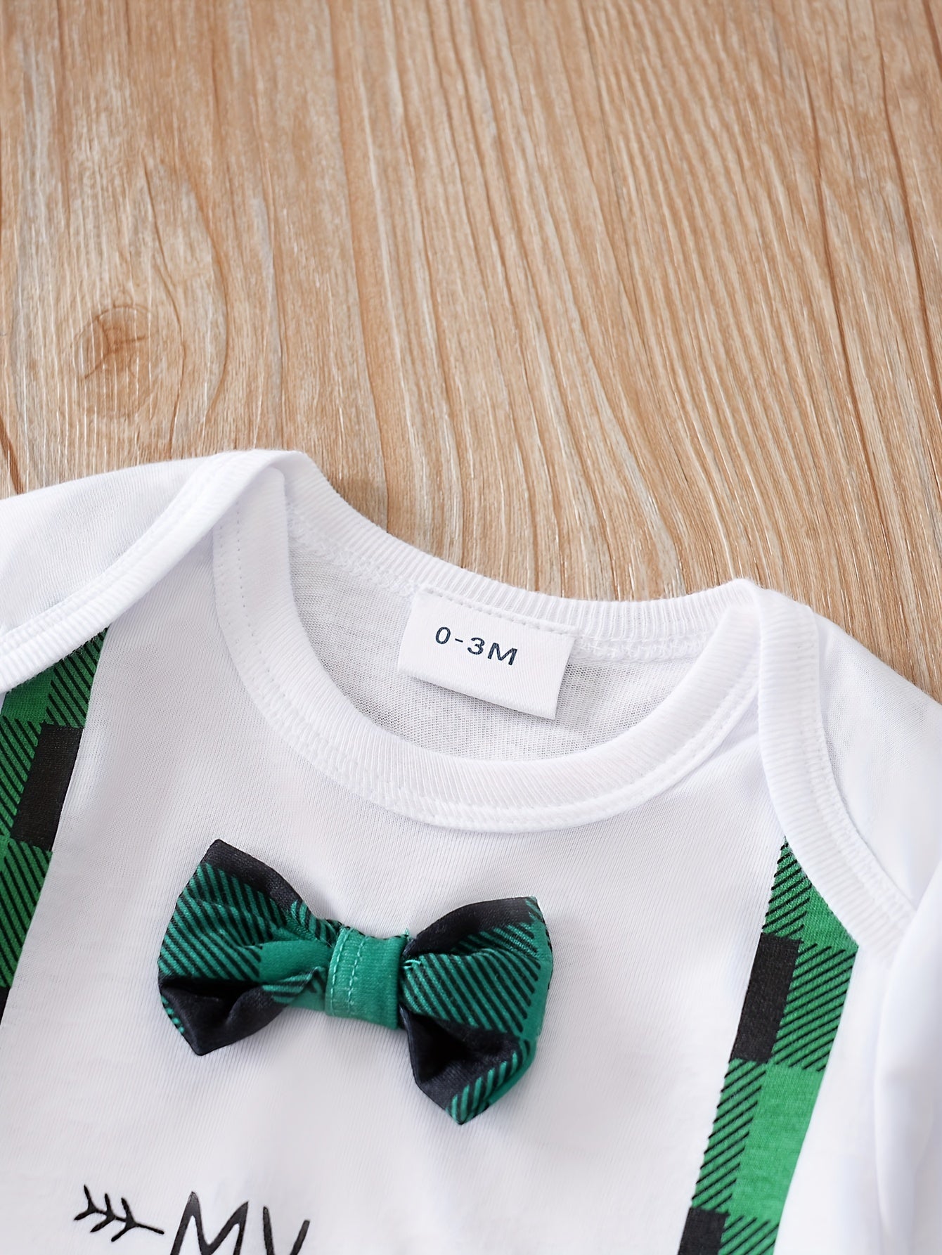 Baby Bodysuit and Plaid Pants Set with Festive Print