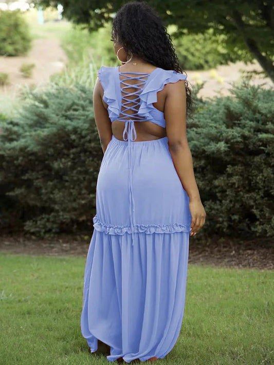 Seductive Backless Lace Maxi Dress