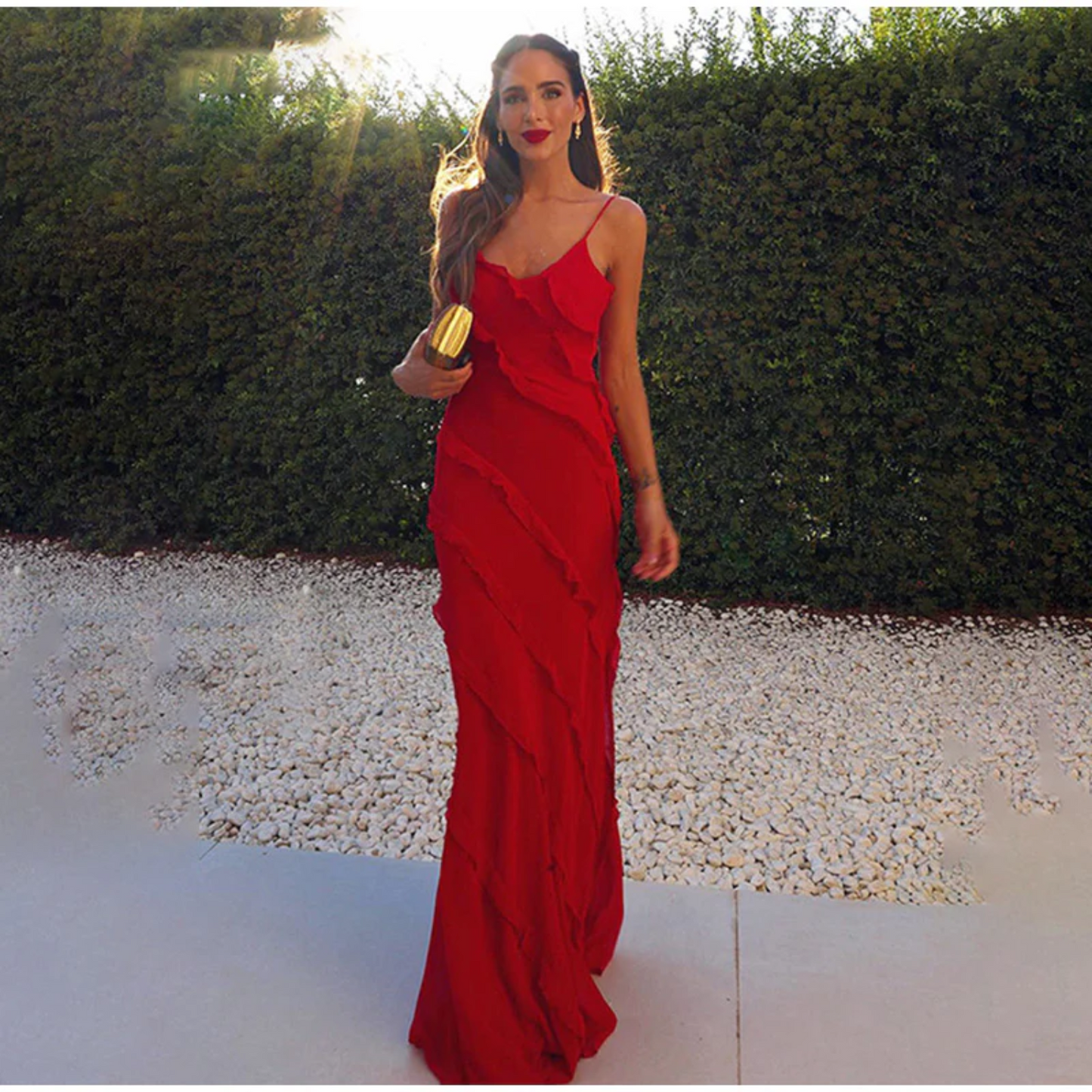 Elegant Ruffled Maxi Dress with Slit