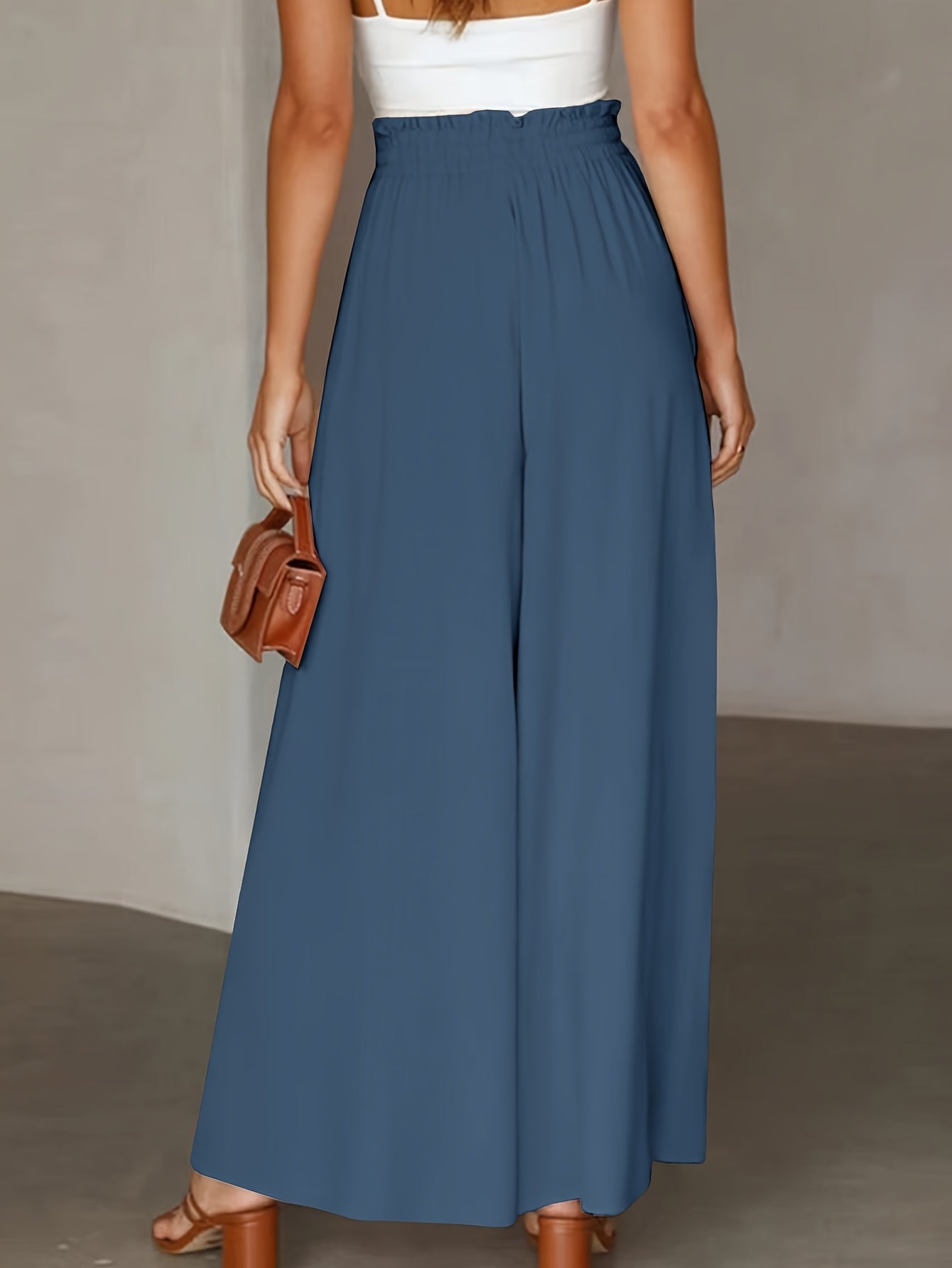 Women’s Wide Leg High Waist Long Pants with Elastic Waistband