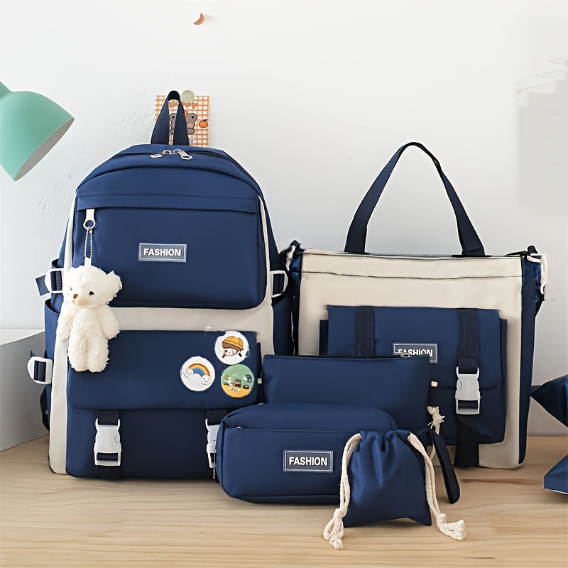 5-Piece Backpack Set with Minimalist Design – Includes Matching Accessories