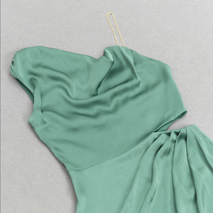 Asymmetrical Khaki Maxi Dress with High Slit