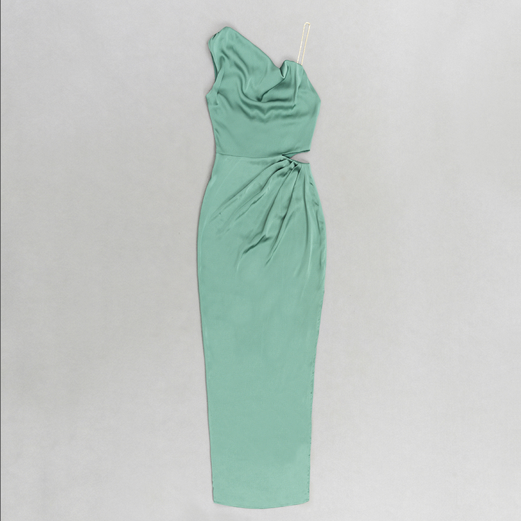 Asymmetrical Khaki Maxi Dress with High Slit