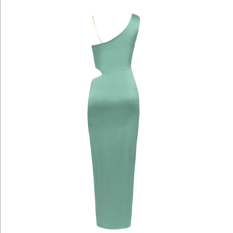Asymmetrical Khaki Maxi Dress with High Slit