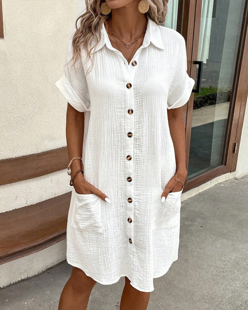 Summer Button-Up Shirt Dress with Pockets