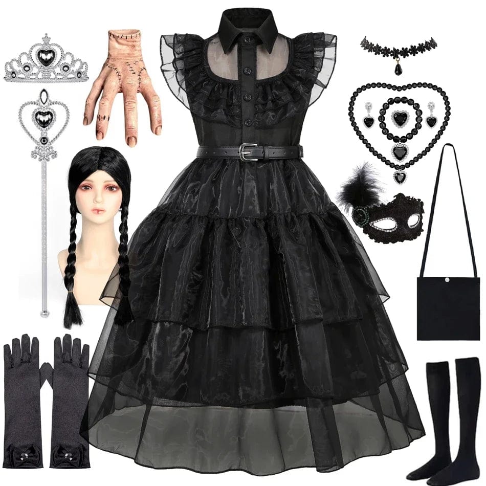 Kids’ Black Gothic Dress with Optional Accessories