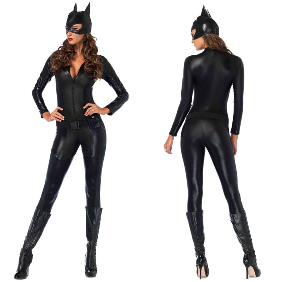 Women’s Black Cat-Inspired Costume Jumpsuit with Mask