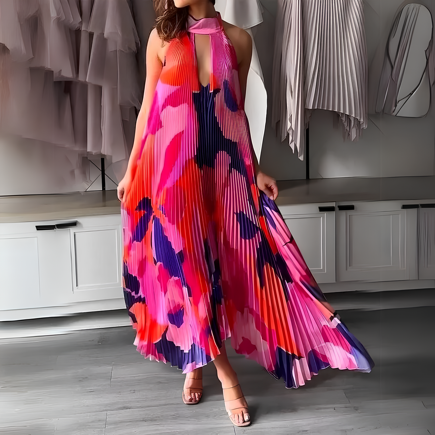 Vibrant Halter Neck Maxi Dress