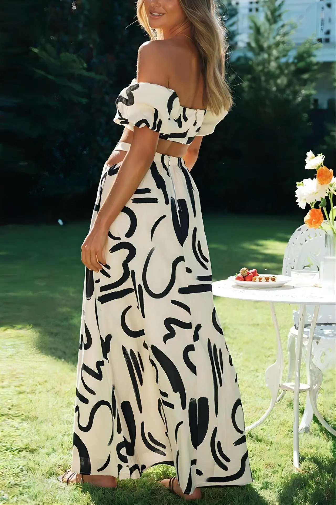 Chic Off-Shoulder Crop Top & Maxi Skirt Set