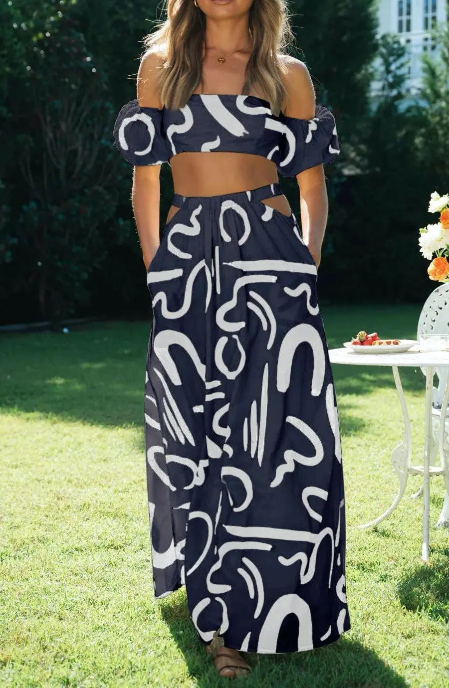 Chic Off-Shoulder Crop Top & Maxi Skirt Set