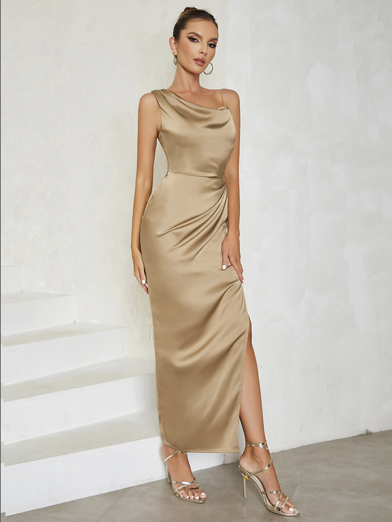 Chic Chocolate Brown Asymmetrical Maxi Dress
