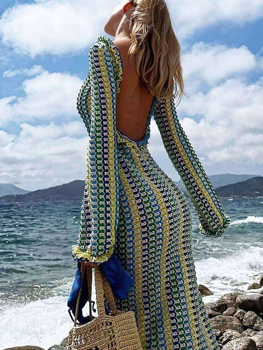 Vibrant Crochet Maxi Dress for Vacations