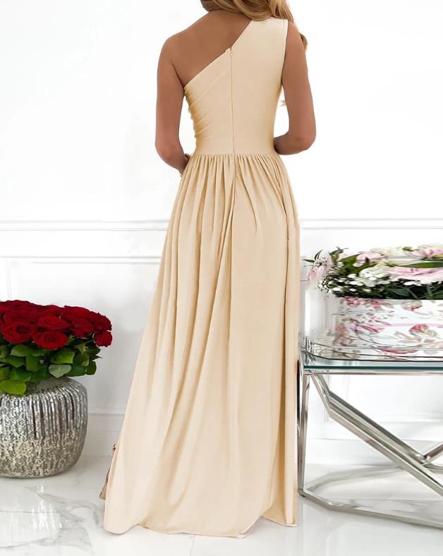 Elegant One-Shoulder High-Slit Maxi Dress