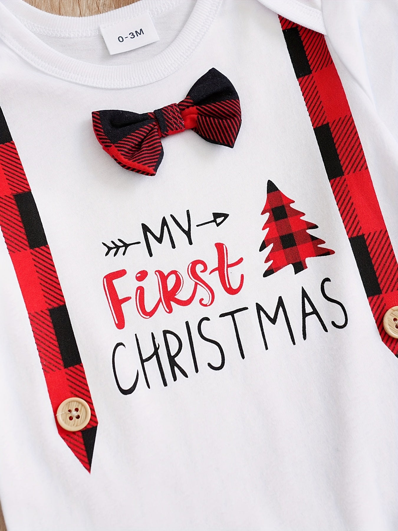 Baby Bodysuit and Plaid Pants Set with Festive Print