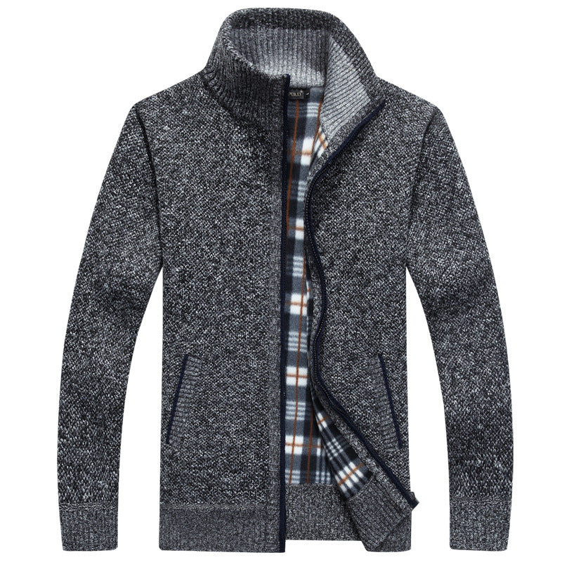 Men's Zip-Up Knit Jacket with Plaid Lining