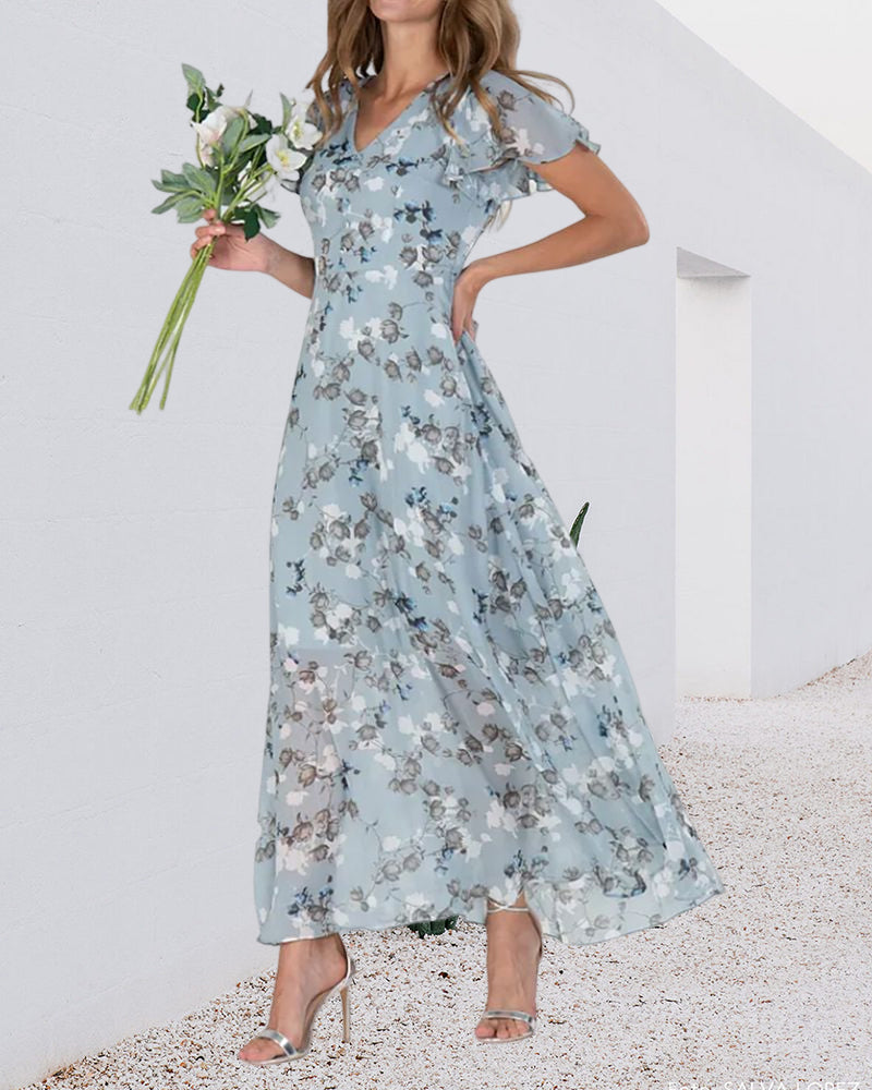 Chic Floral Chiffon Maxi Dress for Summer