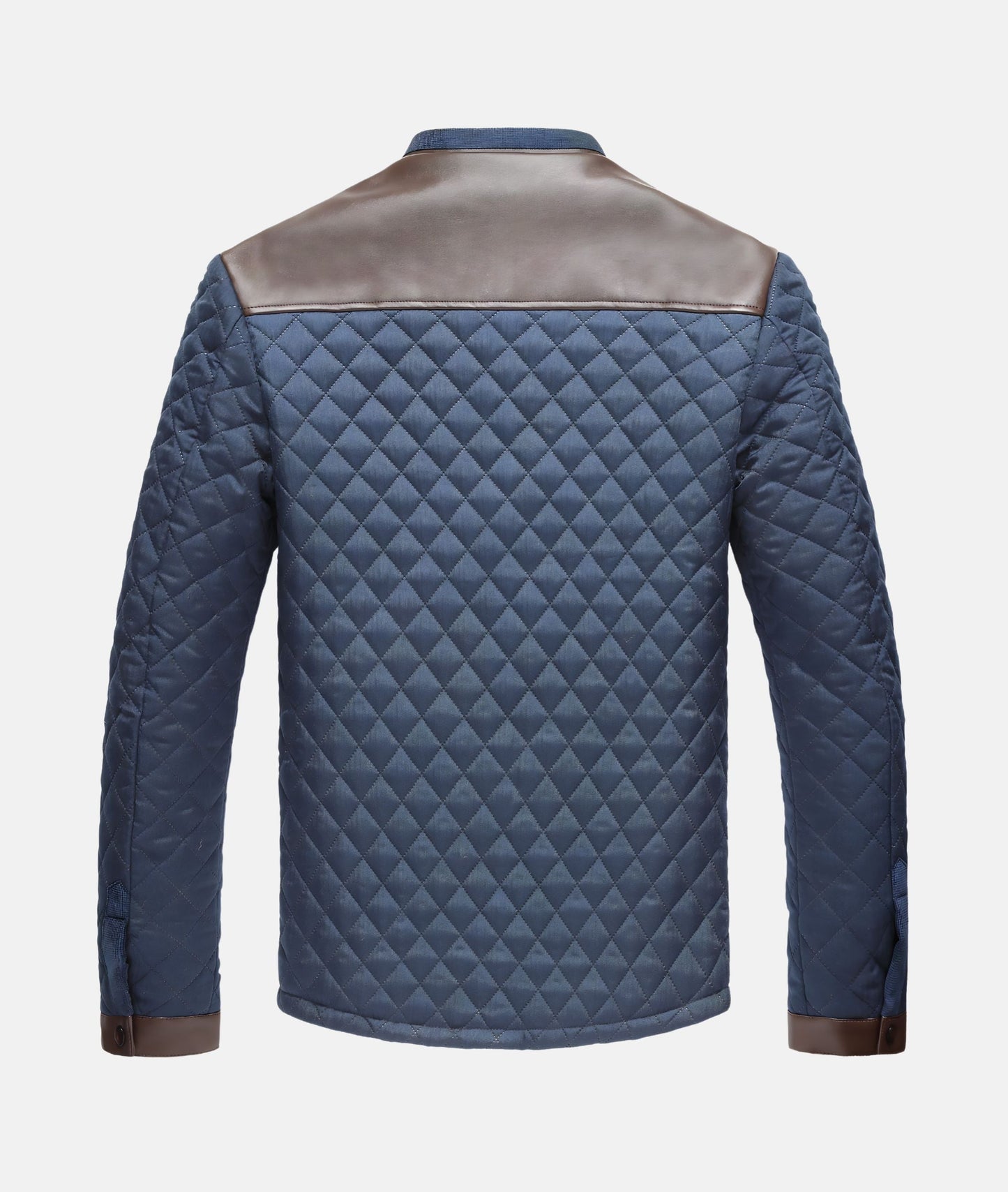 Men's Collarless Quilted Jacket with Shoulder Panel Design