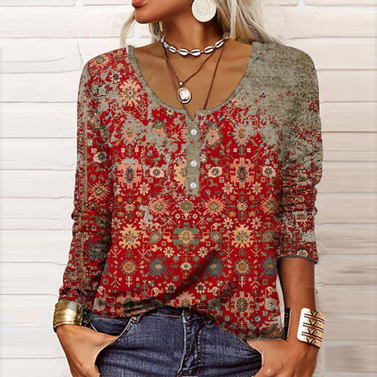 Women's Vintage Print Long Sleeve Top