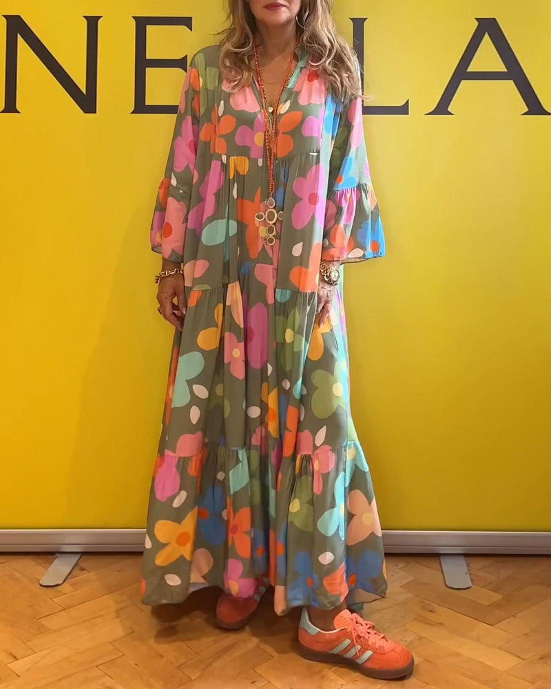 Chic Noa™ Floral Maxi Dress with Bell Sleeves