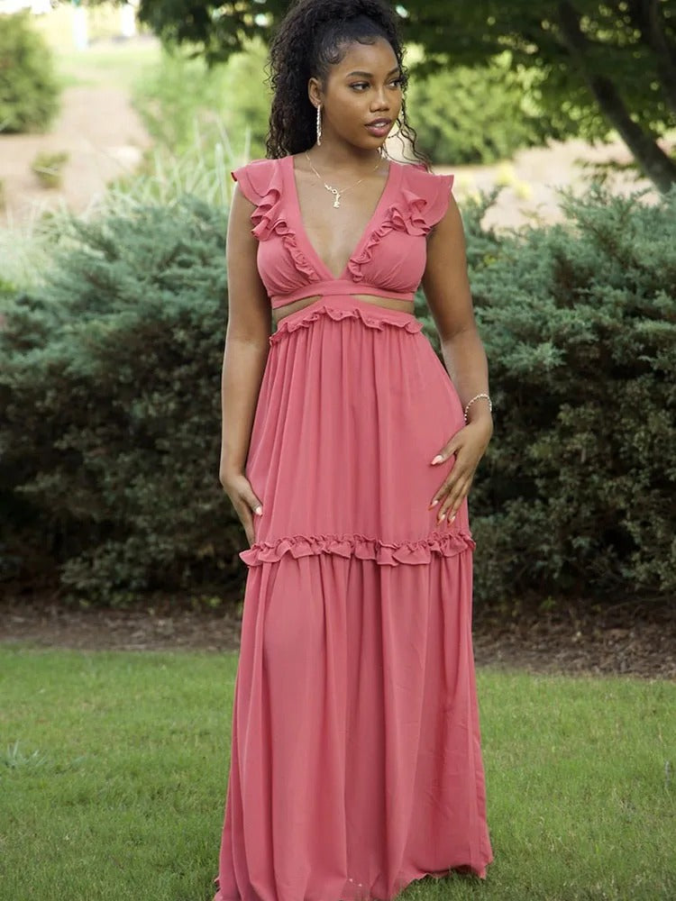 Seductive Backless Lace Maxi Dress