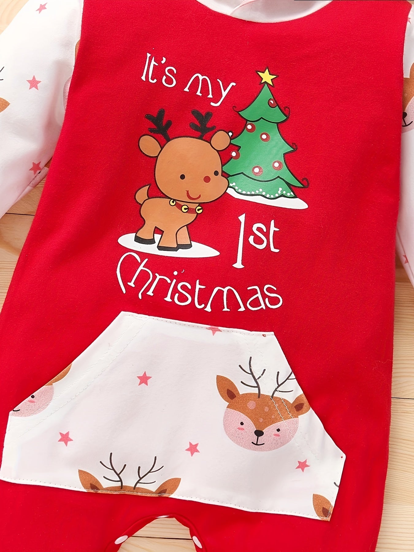 Baby Hooded Jumpsuit with Festive Print and Long Sleeves