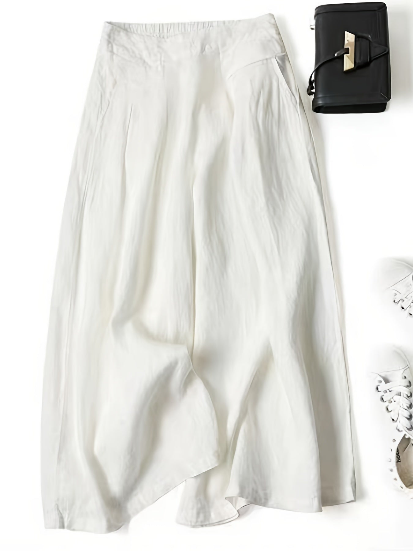 Women’s Wide-Leg Cropped Pants with Elastic Waistband