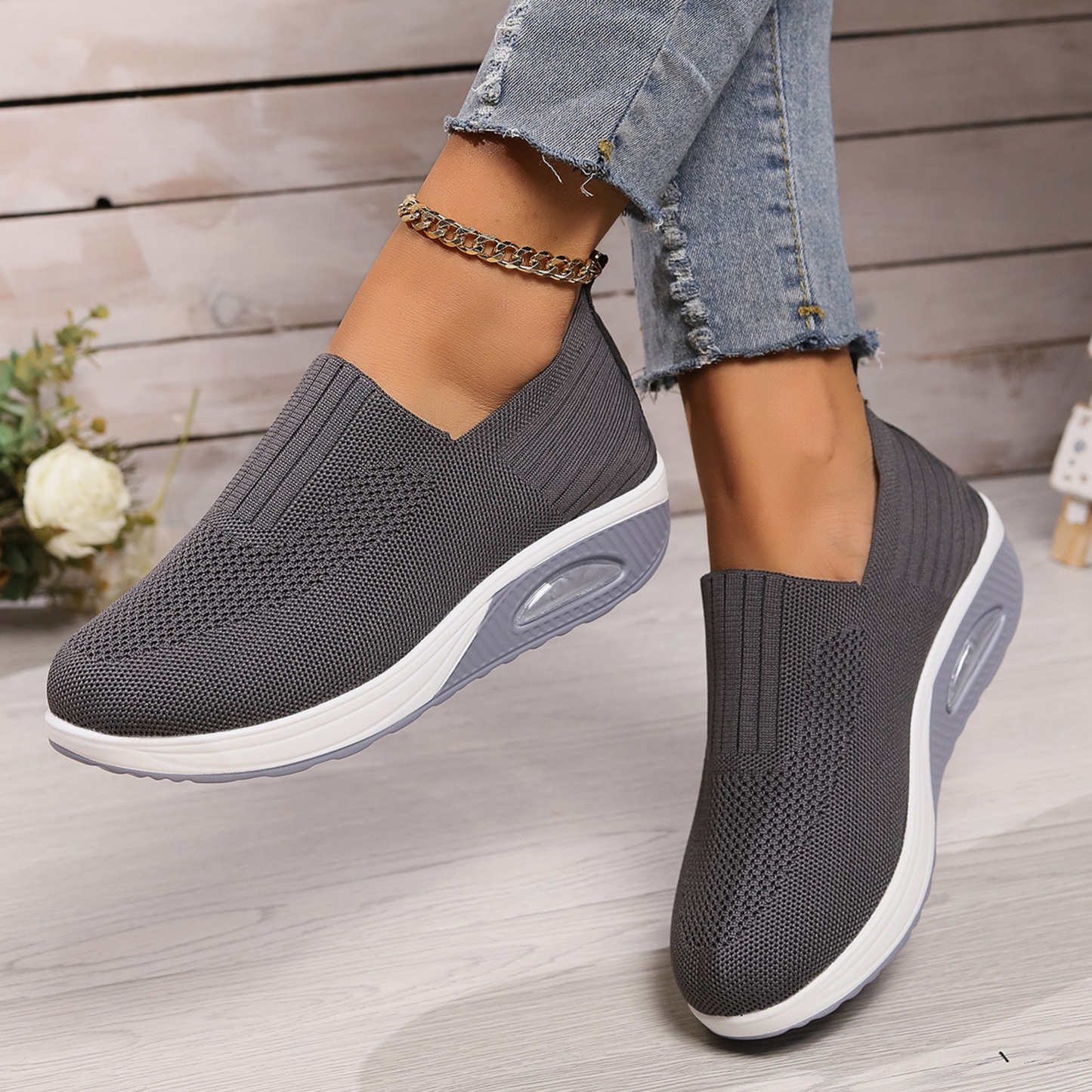 Lightweight Slip-On Walking Sneakers with Breathable Mesh Upper