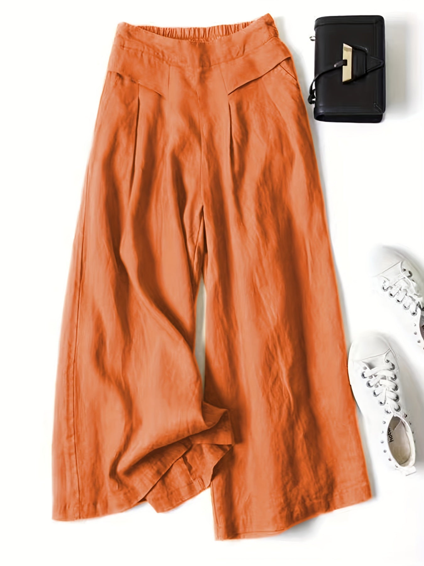 Women’s Wide-Leg Cropped Pants with Elastic Waistband