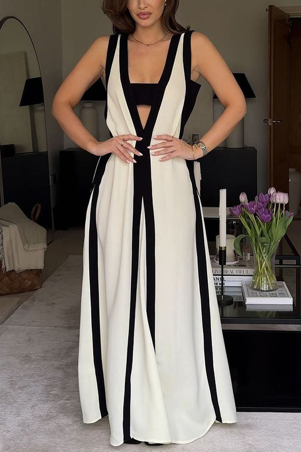 Chic Reversible Maxi Dress with Piano Keys