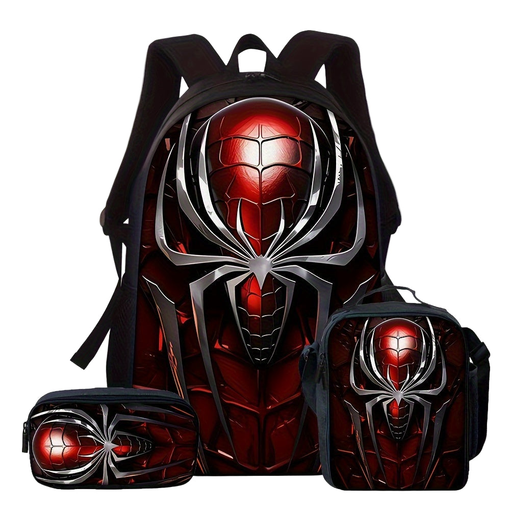 3-Piece Backpack Set with Red Spider Design