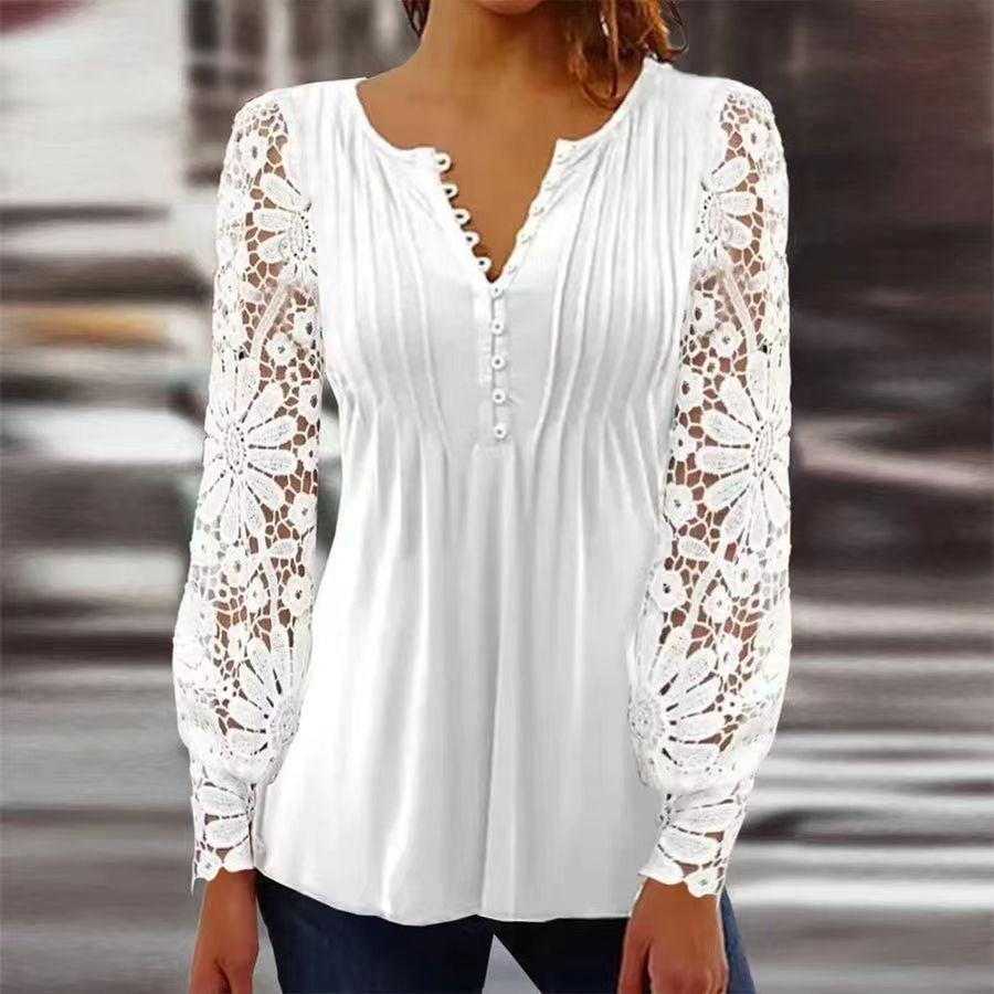 Women's Printed V-Neck Long Sleeve Blouse