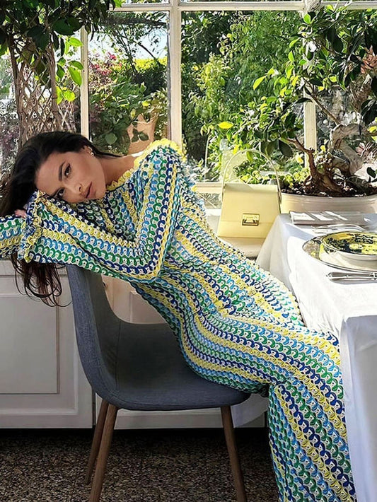 Vibrant Crochet Maxi Dress for Vacations