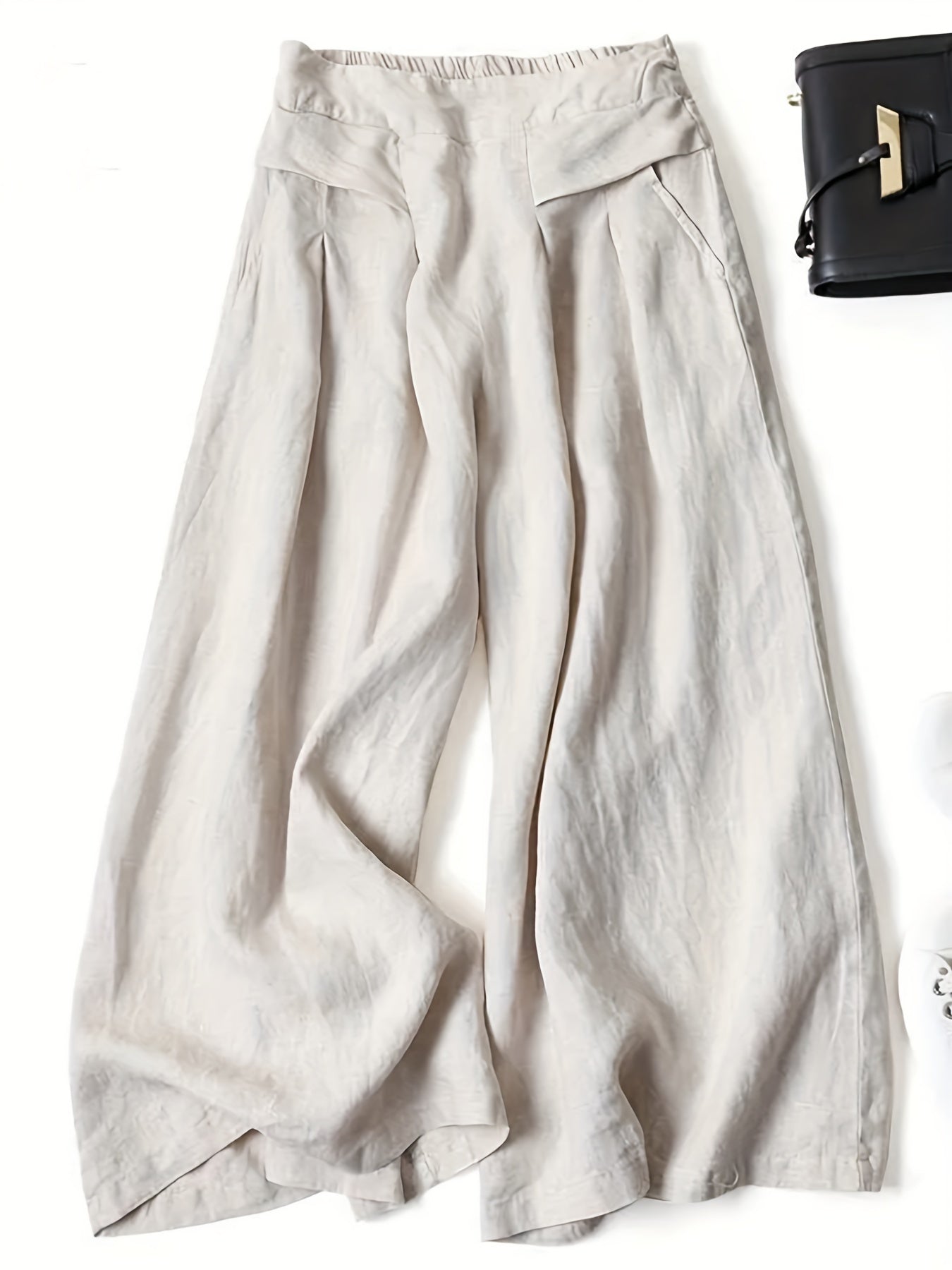 Women’s Wide-Leg Cropped Pants with Elastic Waistband