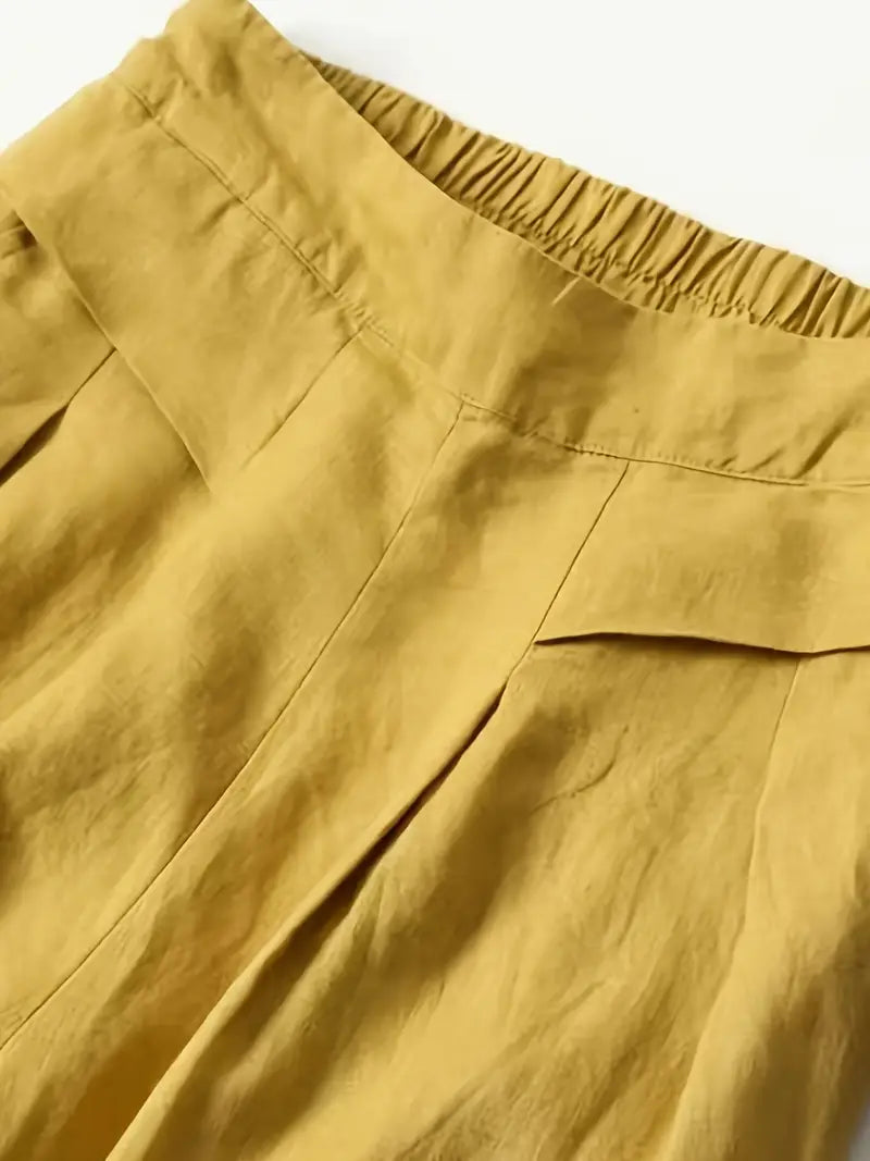 Women’s Wide-Leg Cropped Pants with Elastic Waistband