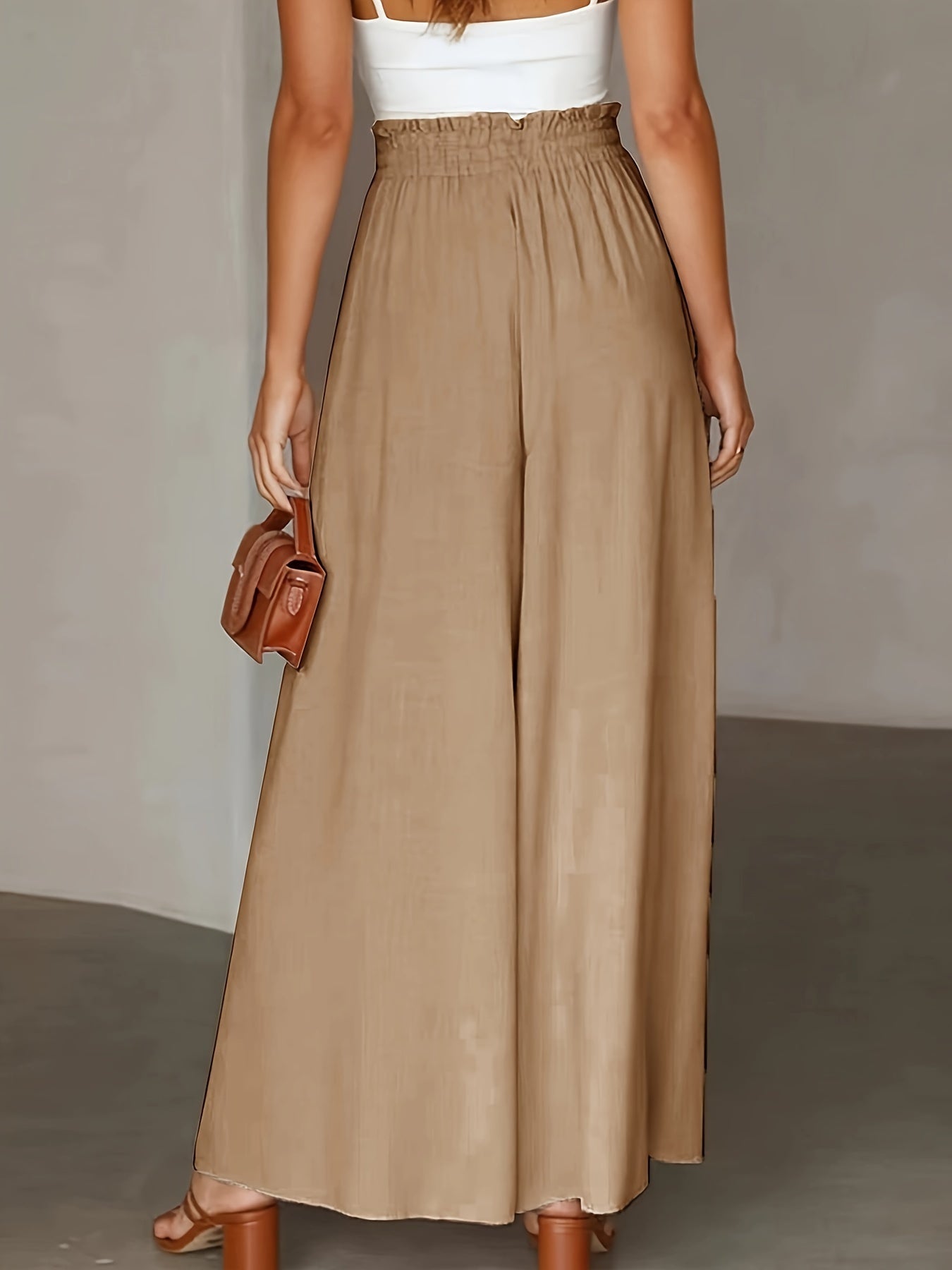 Women’s Wide Leg High Waist Long Pants with Elastic Waistband