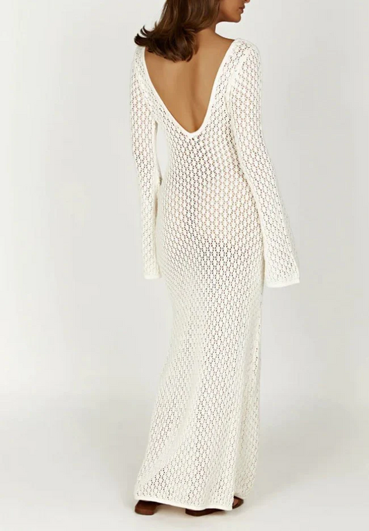 Chic Bohemian Maxi Dress with Fishtail Sleeves