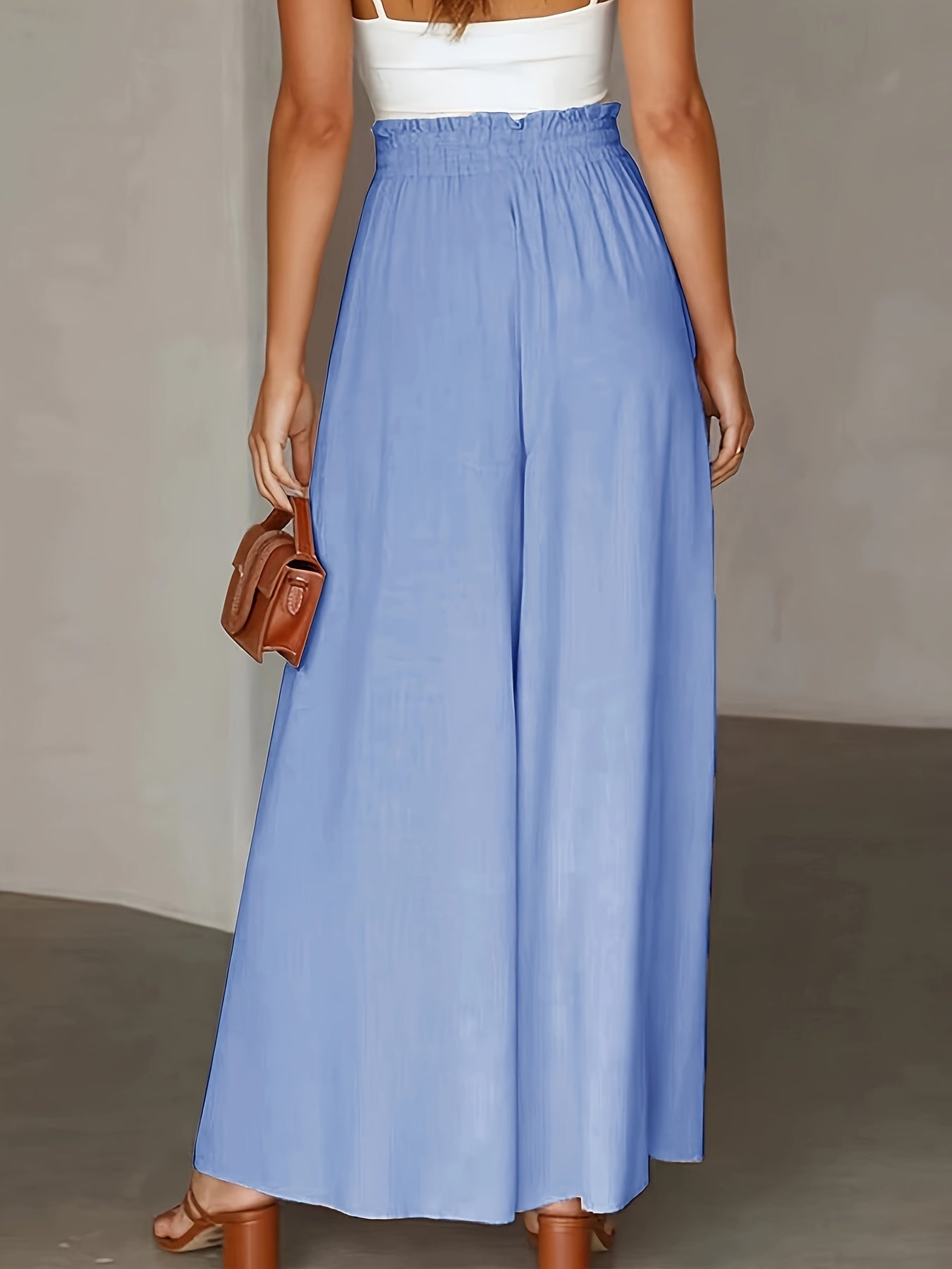 Women’s Wide Leg High Waist Long Pants with Elastic Waistband