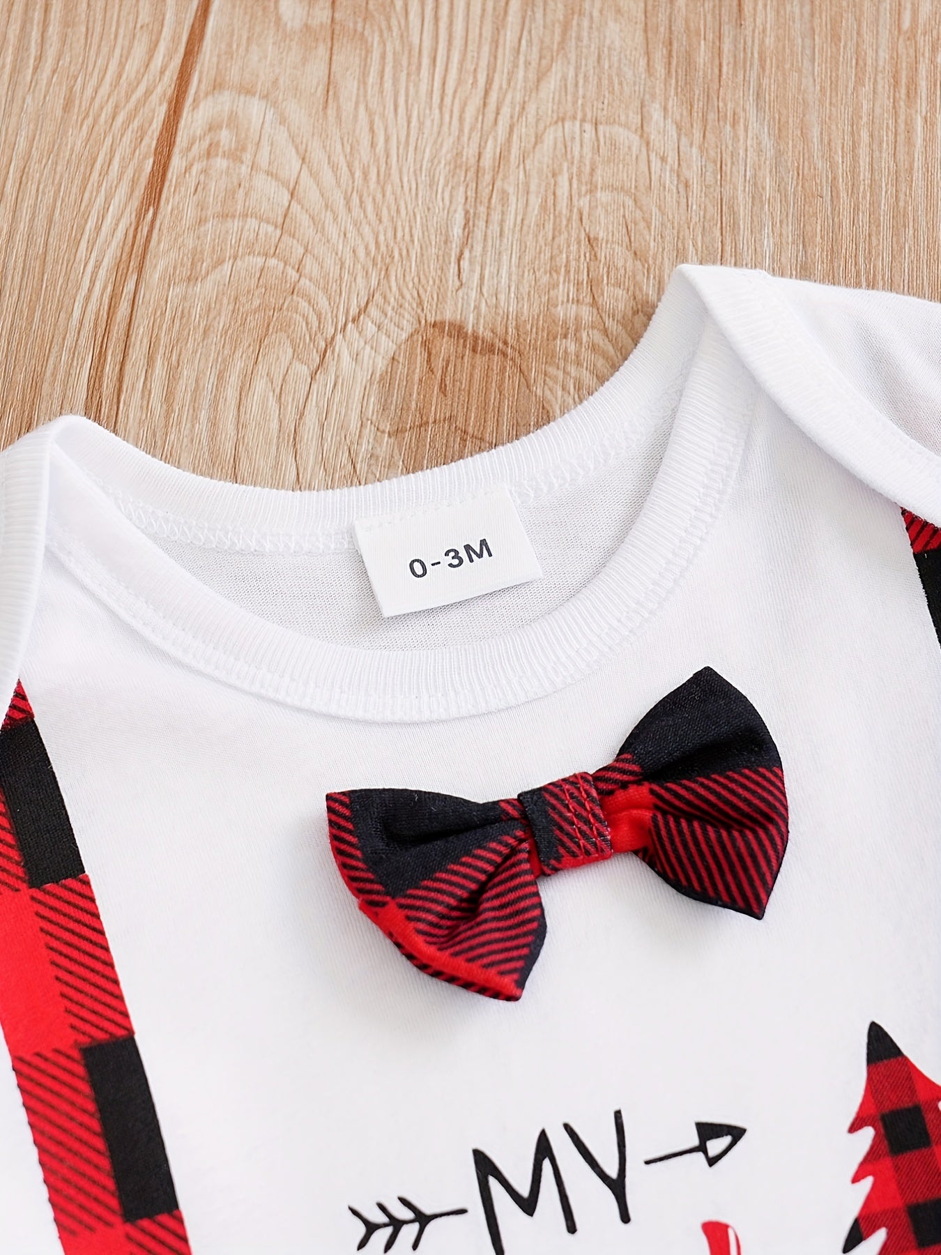 Baby Bodysuit and Plaid Pants Set with Festive Print