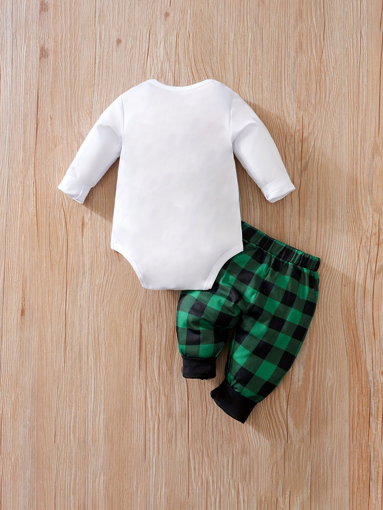 Baby Bodysuit and Plaid Pants Set with Festive Print