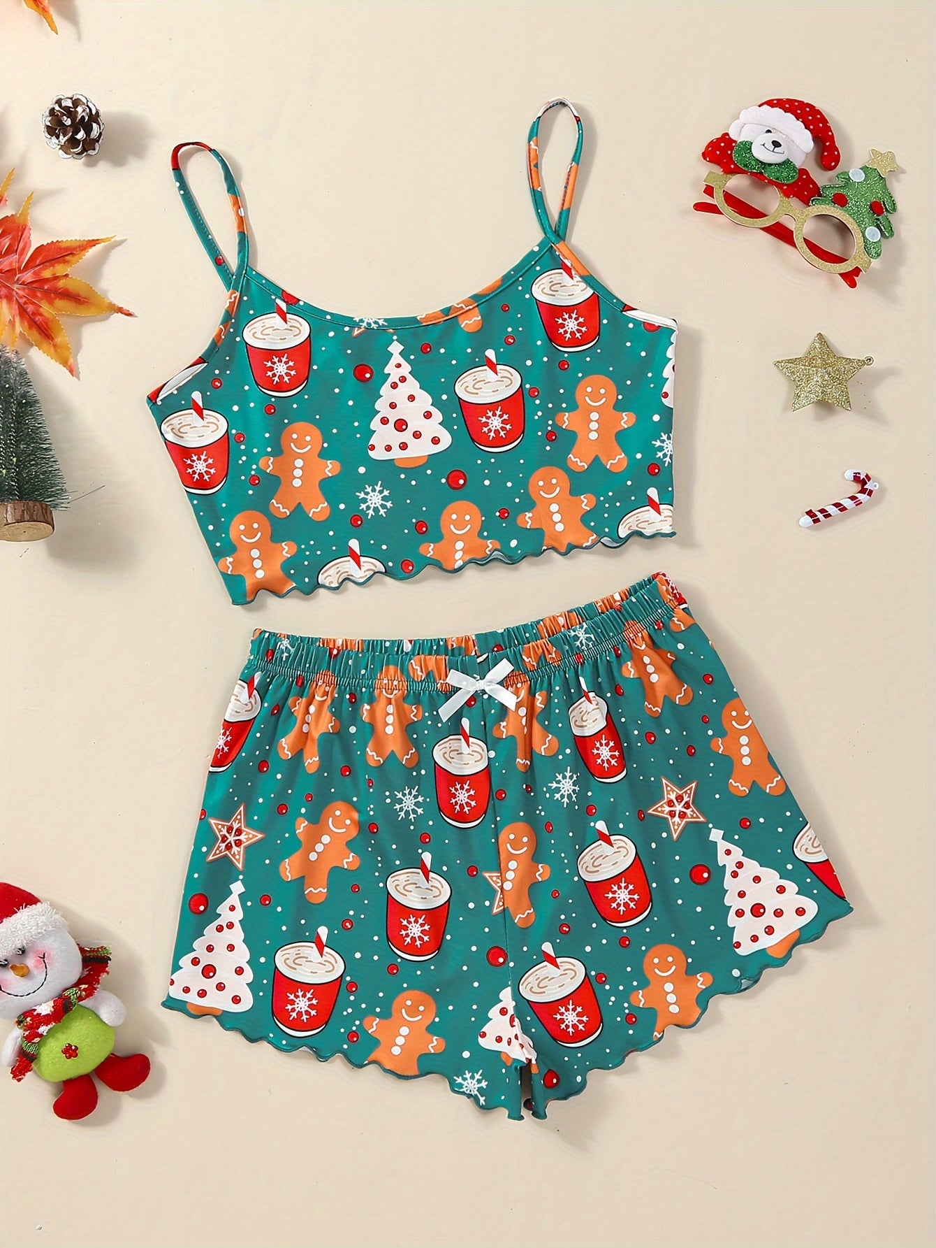 Two-Piece Holiday Pajama Set with Christmas Print