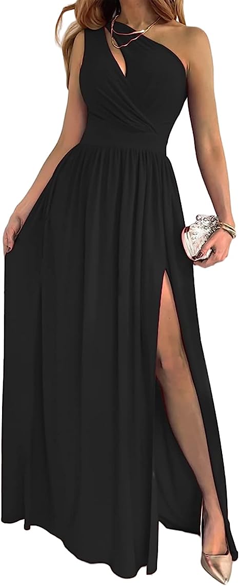 Elegant One-Shoulder High-Slit Maxi Dress