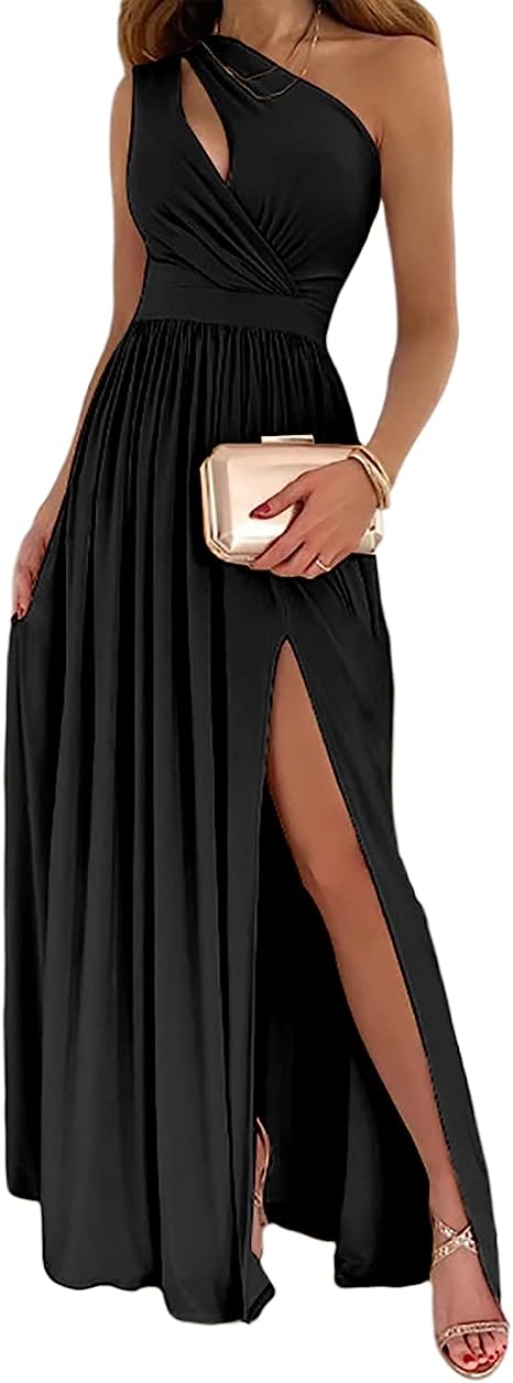 Elegant One-Shoulder High-Slit Maxi Dress