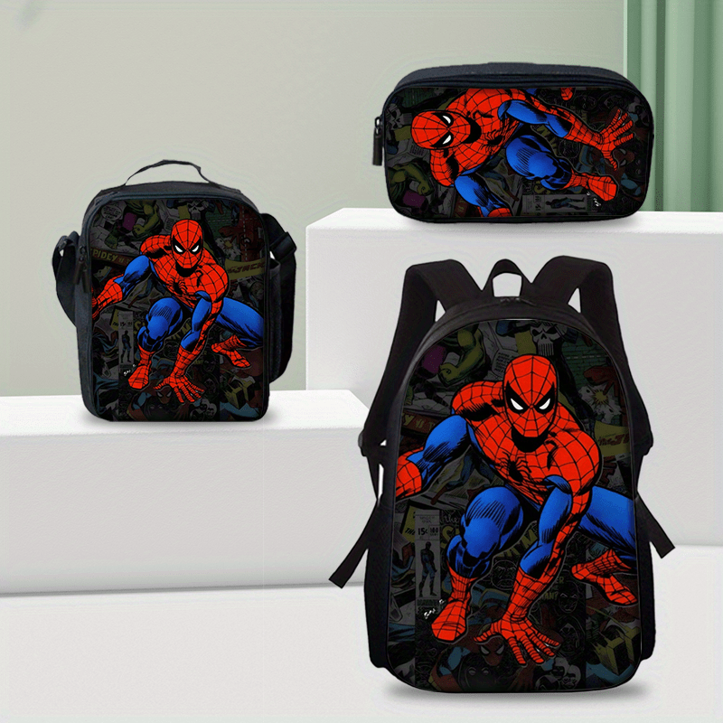 3-Piece Backpack Set with Cartoon Graphic and Zipper Closures