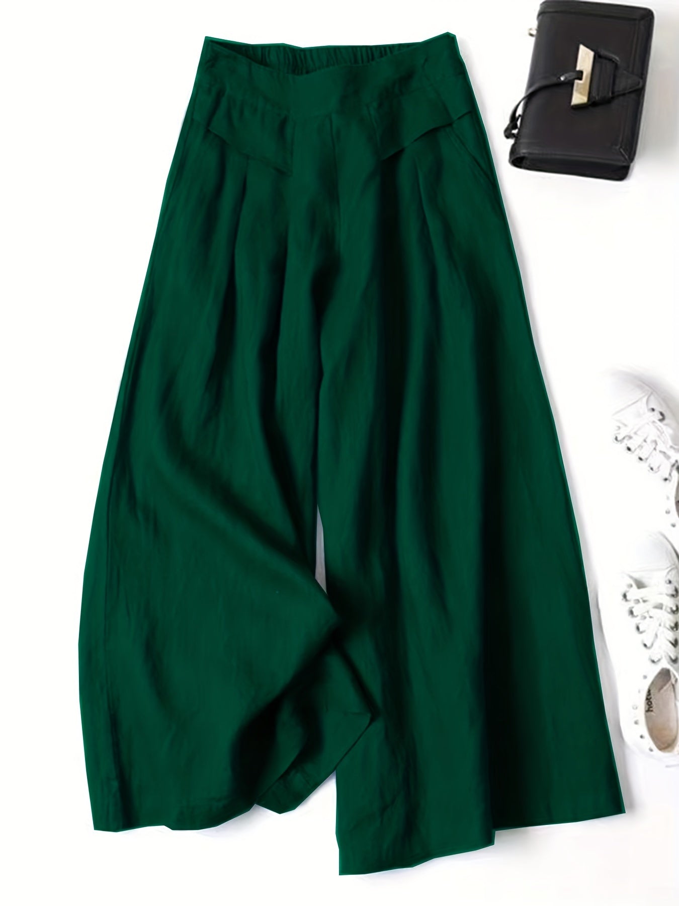 Women’s Wide-Leg Cropped Pants with Elastic Waistband