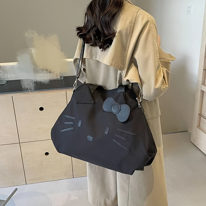 Black Cat-Inspired Crossbody and Handbag with Zipper Closure
