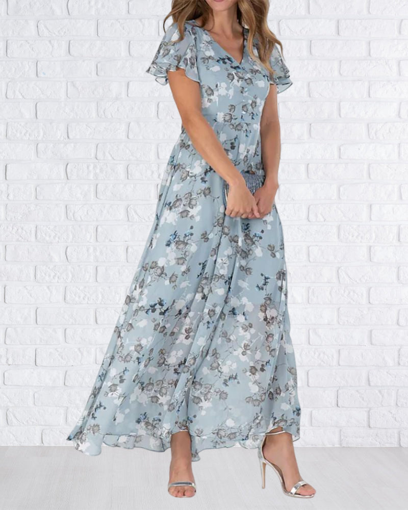 Chic Floral Chiffon Maxi Dress for Summer