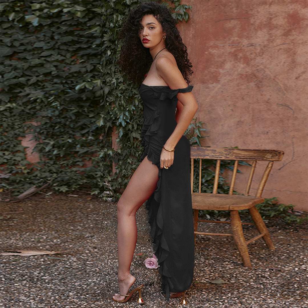 Elegant Ruched Maxi Dress with Slit