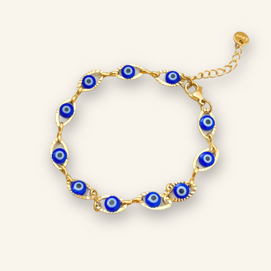 Turkish Evil Eye Gold Chain Bracelet