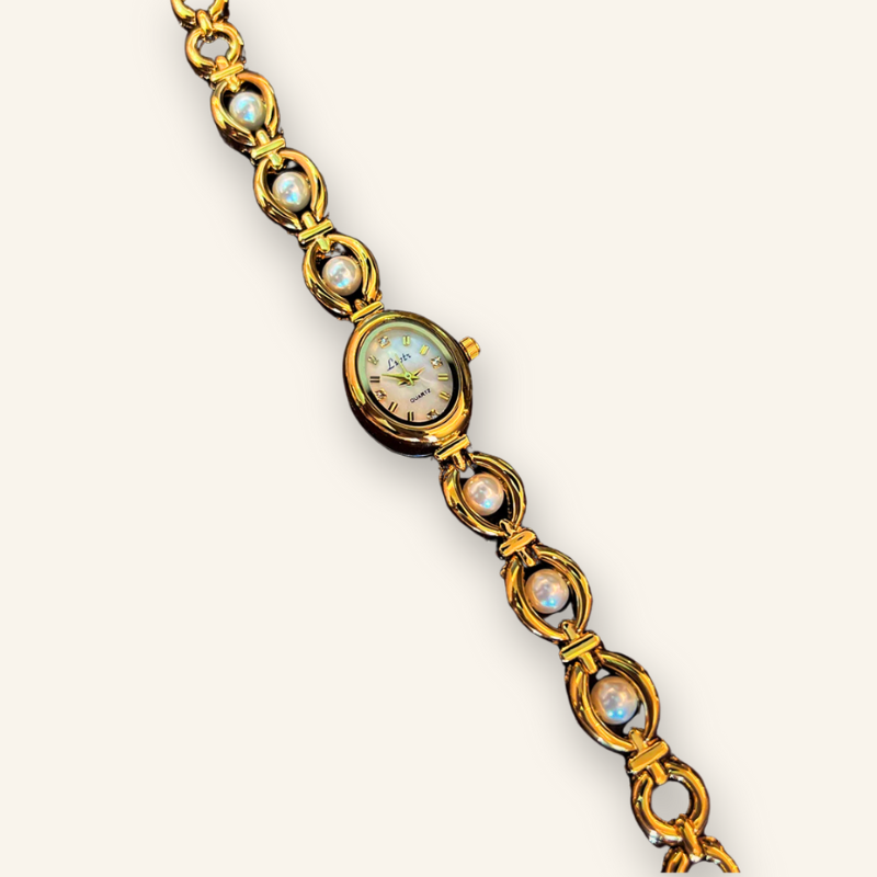 Vintage Gold Watch with Pearl Detailing