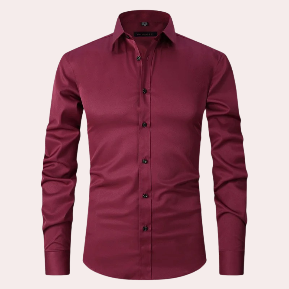 Men’s Slim Fit Stretch Shirt – Long Sleeve, Button Closure